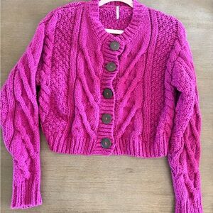 Free People Magenta campfire Cable Knit Cardigan